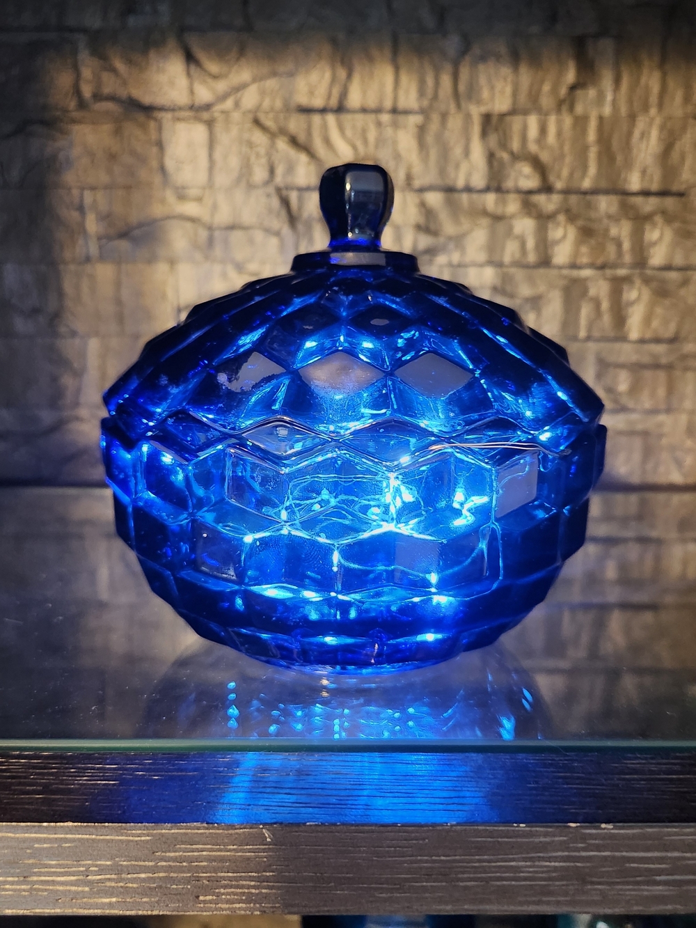 Indiana Glass Whitehall Cobalt Blue Cubist Candy Dish With Lid